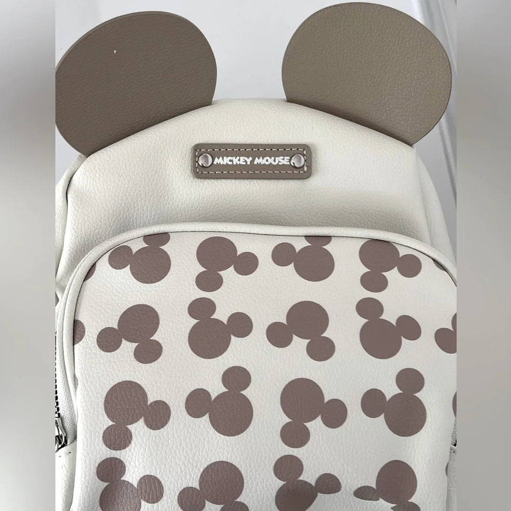 Adorable Khaki and Cream Mickey Mouse Backpack with Iconic Ears.  New with Tags. - Picture 2 of 14